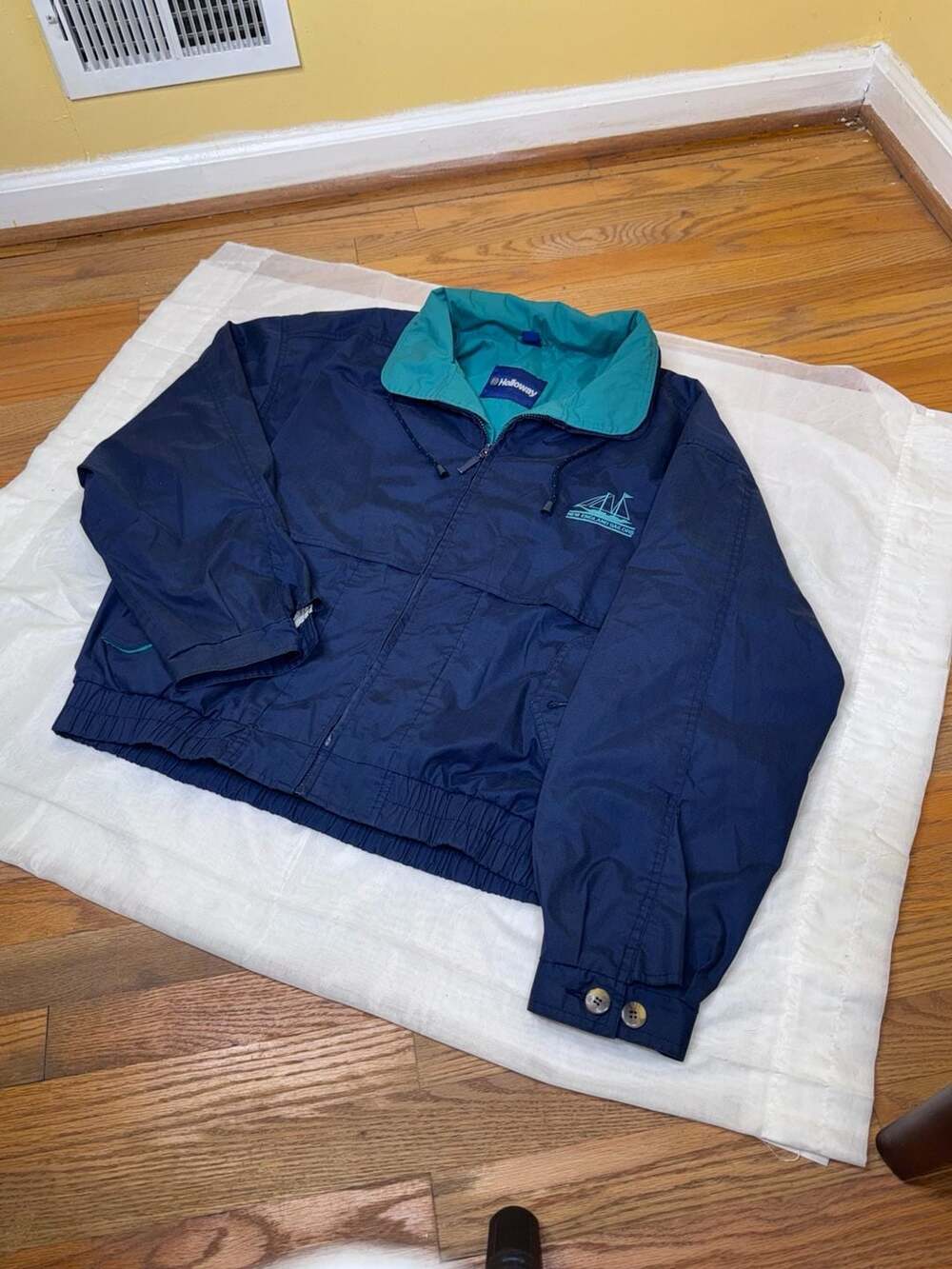 Vintage Holloway New England Sailors Windbreaker Jacket Navy Blue Teal XL